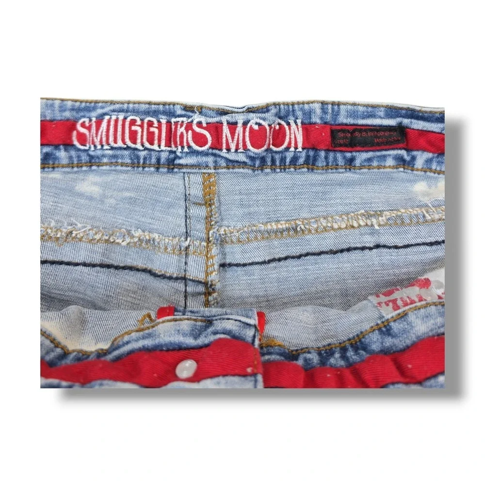 Smugglers Moon Distressed Dk Acid Wash Denim Cargo Shorts Lime Piping Men's 42